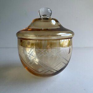 Vintage Floral Glass Container, 1970s Tinted Glass with Lid